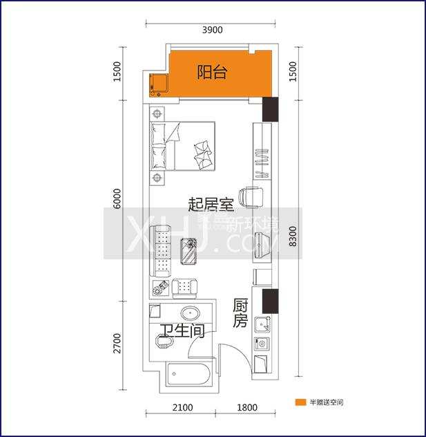 创世纪广场  1室1厅1卫   1550.00元/月户型图