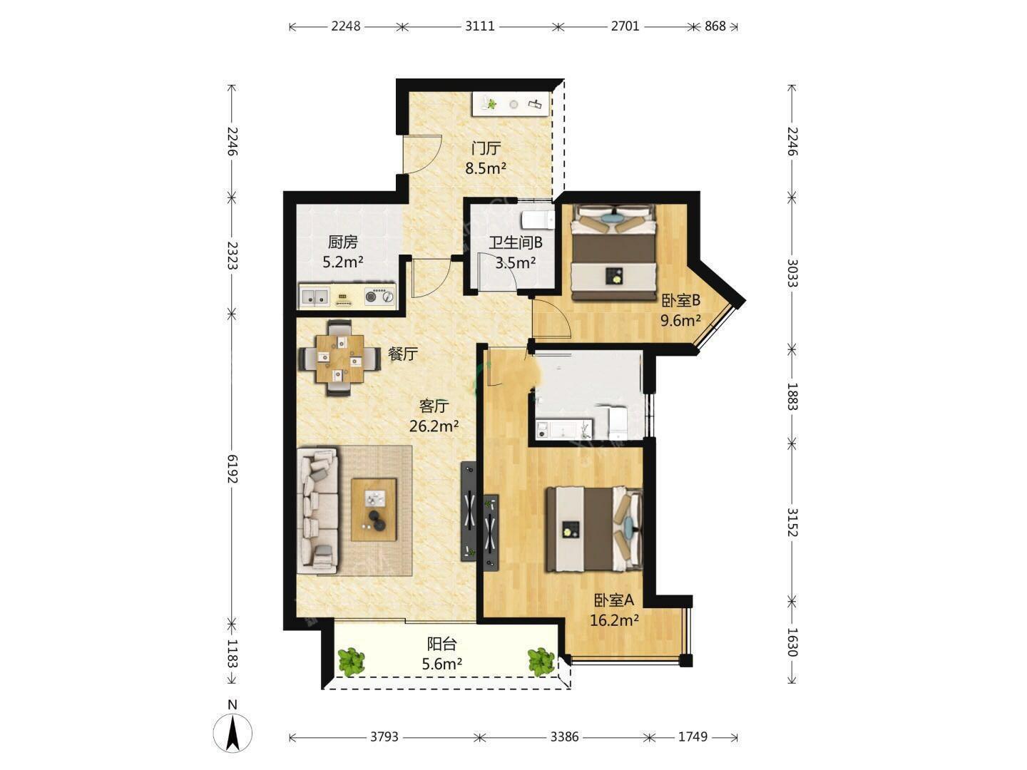 中铁丶西子香荷  2室2厅1卫   2200.00元/月室内图1