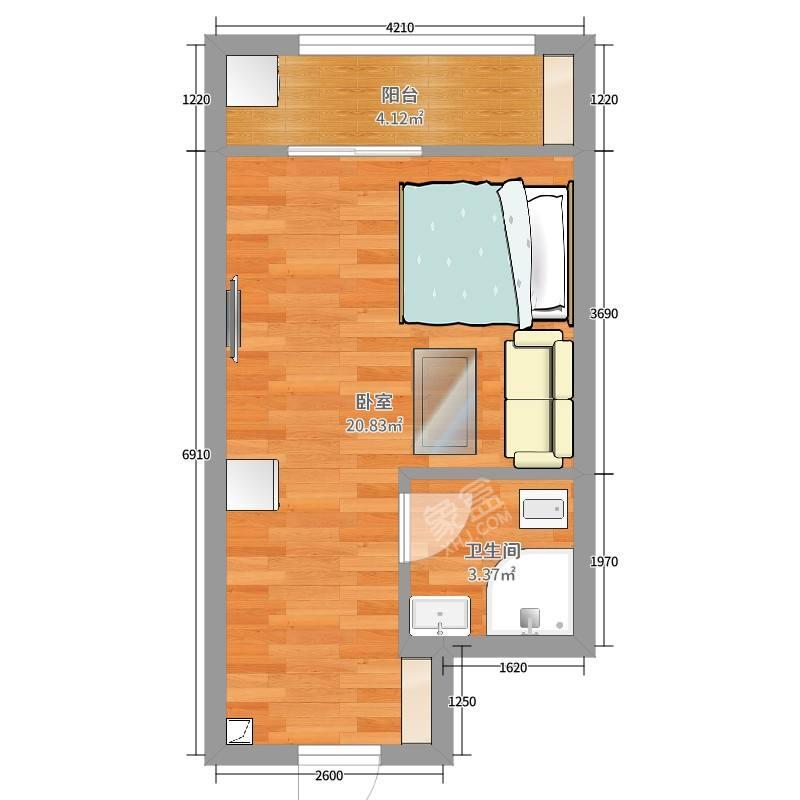 鑫天国际（鑫天偶遇）  1室1厅1卫   1200.00元/月户型图