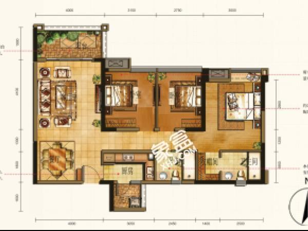 中洲锦城湖岸  3室2厅2卫   6200.00元/月室内图1