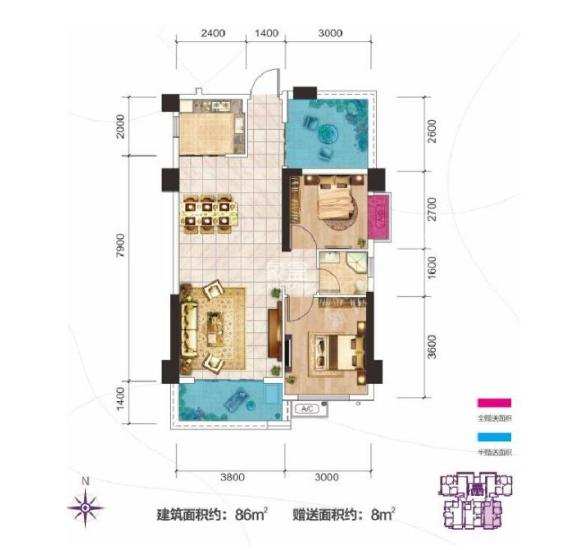 尚鑫海悦（新长海尚海城）  1室1厅1卫   1700.00元/月户型图