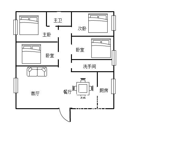 佳诚数码  3室2厅1卫   1500.00元/月户型图