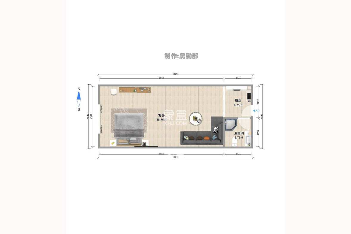 当代滨江MOMA  1室1厅1卫   2600.00元/月户型图
