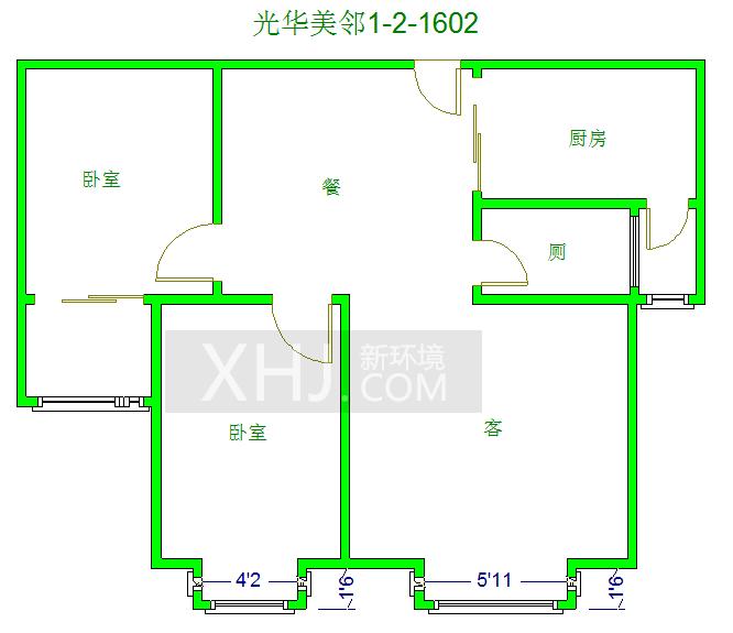 光华美邻  2室1厅1卫   2300.00元/月室内图1