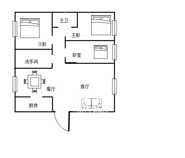 百江花园  3室2厅2卫   56.00万户型图