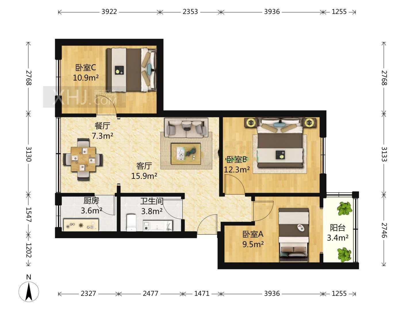 东坡小区  3室2厅1卫   155.00万室内图1