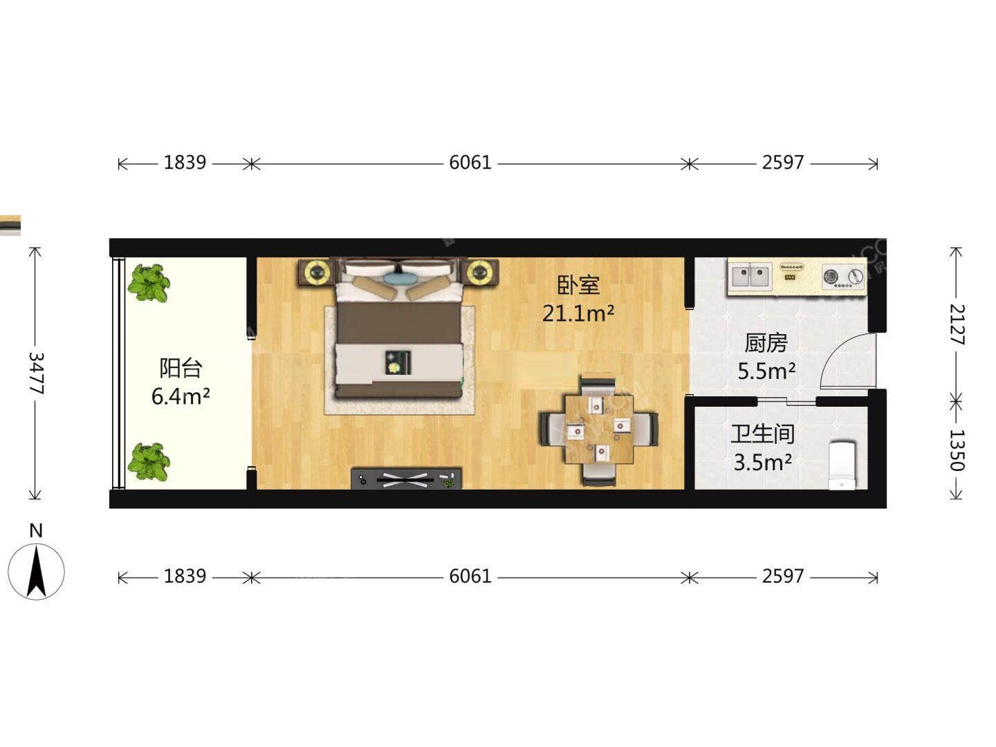 建发天府鹭洲  1室1厅1卫   1700.00元/月室内图1