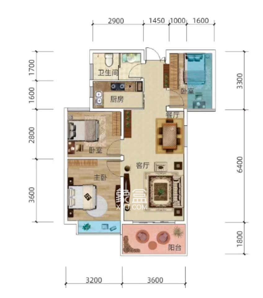 新苑小区红旗中路44号  3室1厅1卫   1100.00元/月户型图