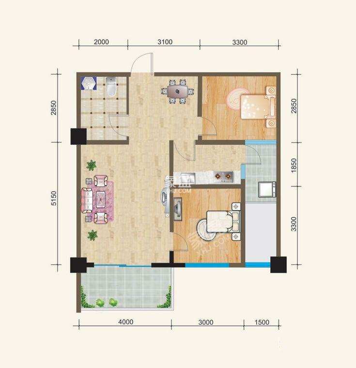 东能.中央公馆 1室1厅1卫 1500.0元/月 东能.中央公馆 1室1厅1卫 1500.0元/月户型图