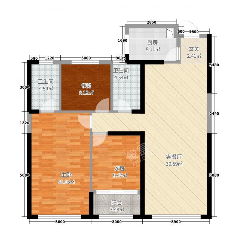 金谷家园  3室2厅2卫   72.80万户型图