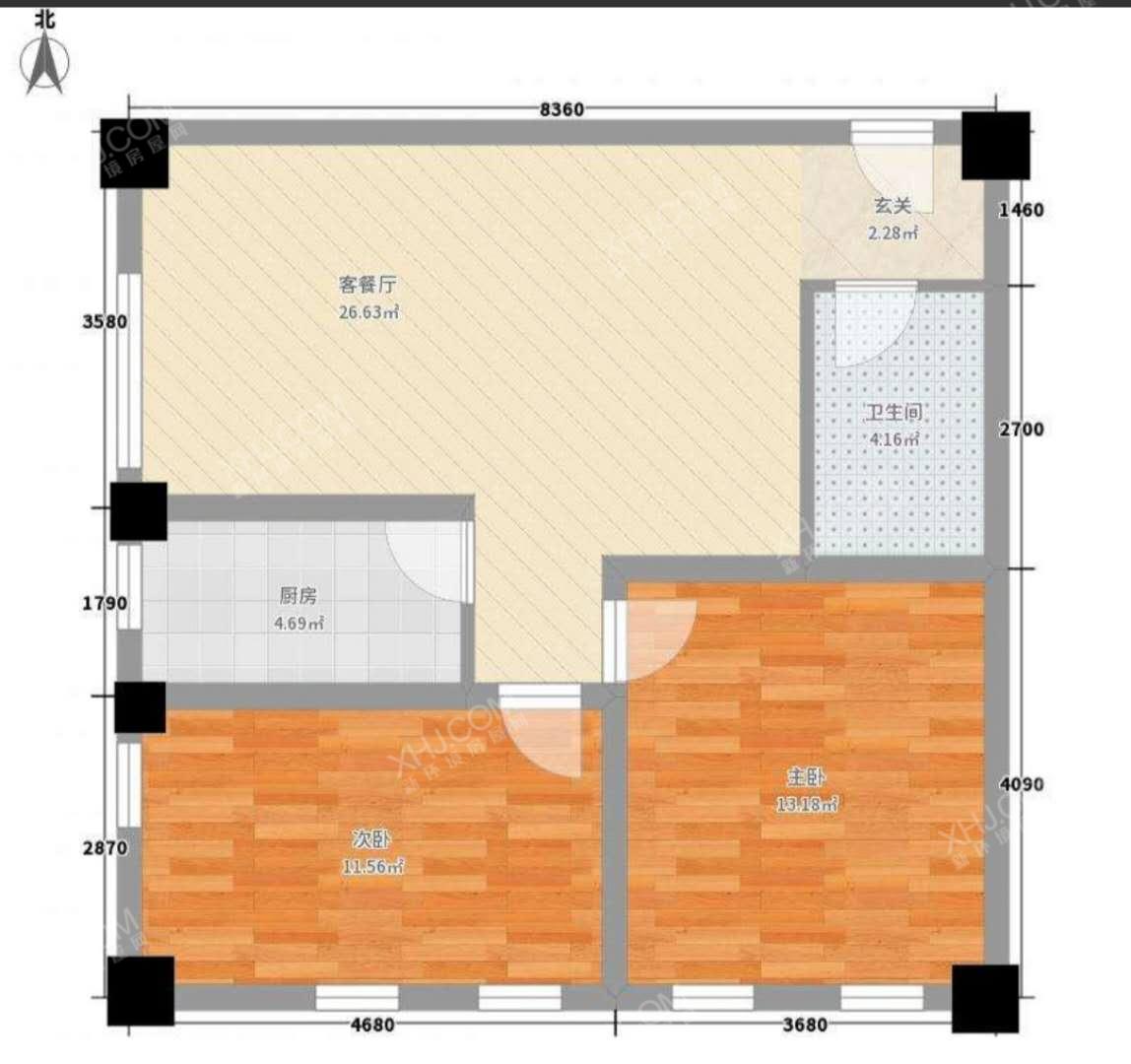 汇锦广场  2室1厅1卫   2100.00元/月室内图1