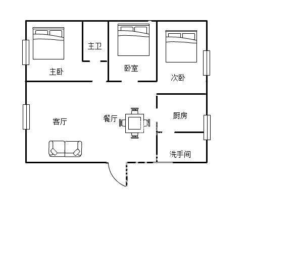 东城家园一期  3室2厅2卫   1500.00元/月户型图