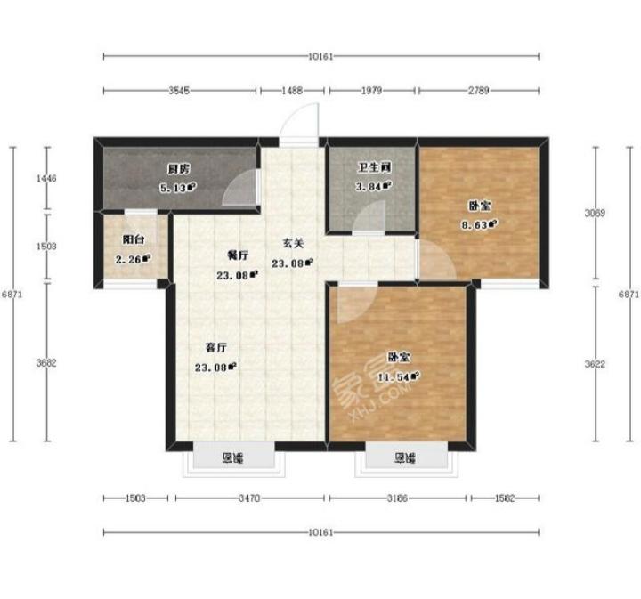 首创国际城  2室2厅1卫   155.00万户型图