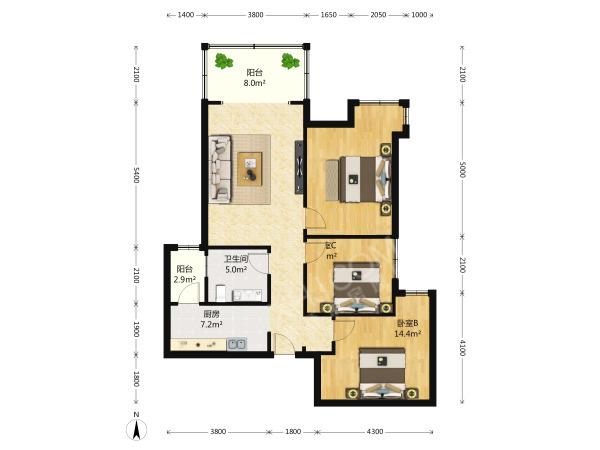 保利锦江里  3室2厅1卫   3800.00元/月室内图1