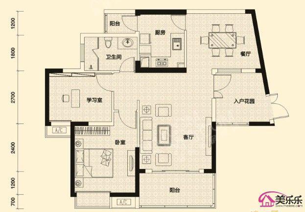 河畔新世界  2室2厅1卫   2300.00元/月室内图1