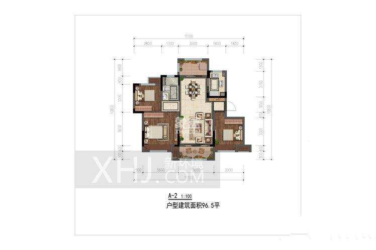 中海新城熙岸（中信新城五期）  3室2厅1卫   2400.00元/月户型图