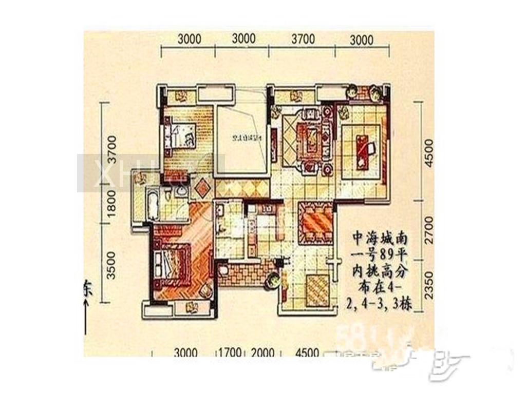 中海城南一号  2室2厅1卫   340.00万