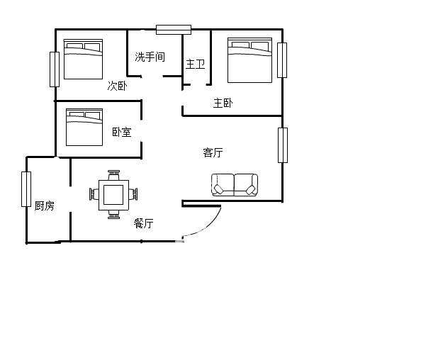 东环新城  3室2厅2卫   1600.00元/月户型图