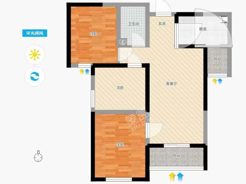 天地源曲江香都  2室2厅1卫   2500.00元/月户型图