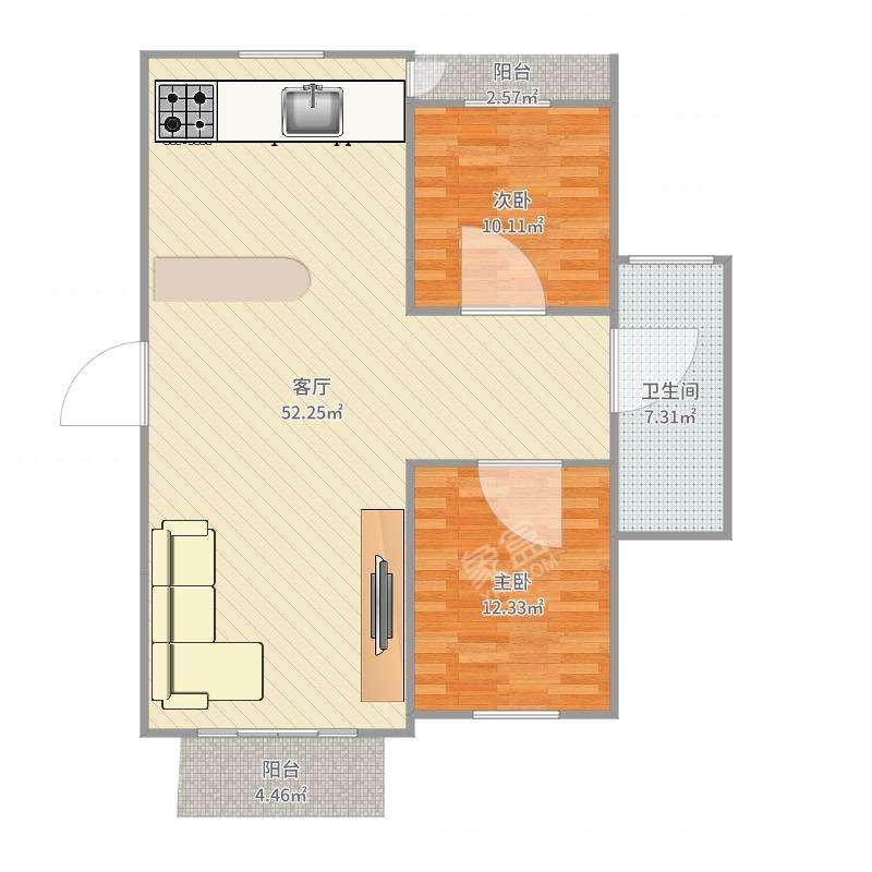 西流湾社区  2室1厅1卫   19.80万户型图