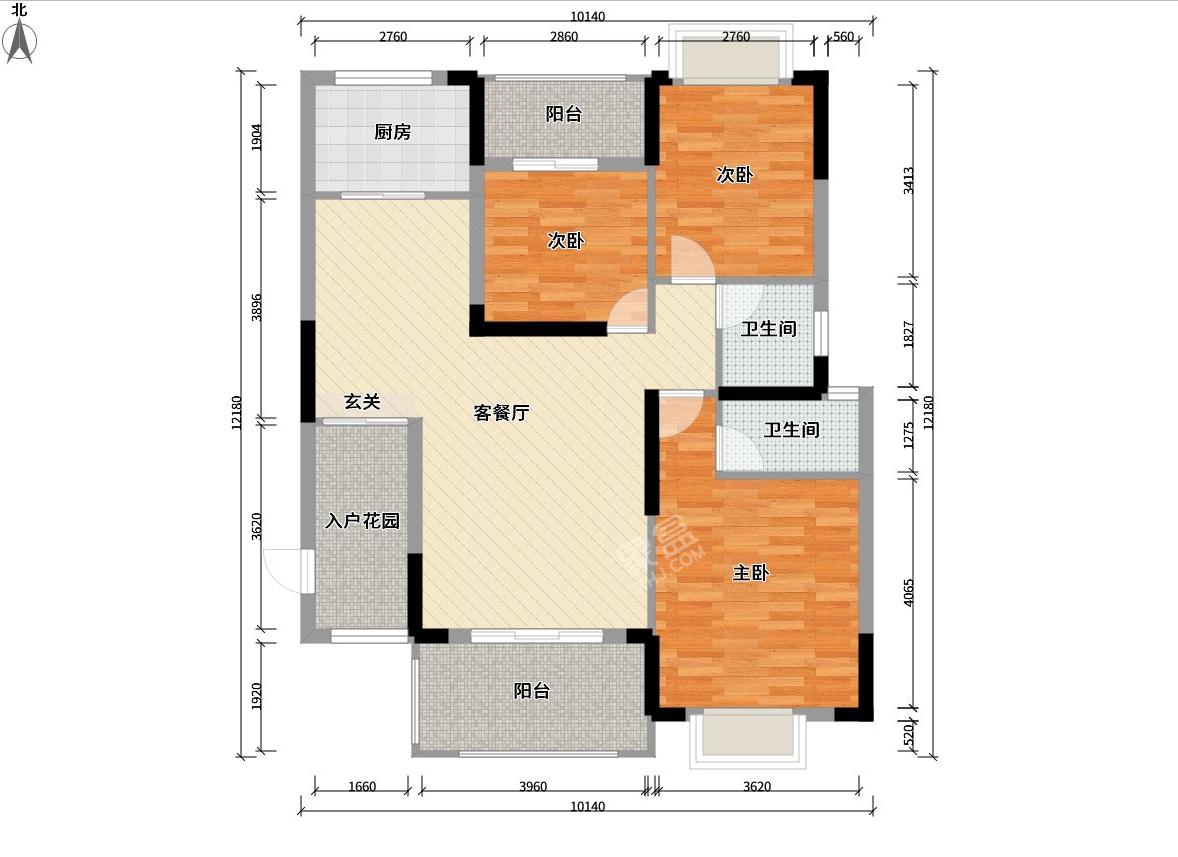 M国际  1室1厅1卫   1600.00元/月户型图