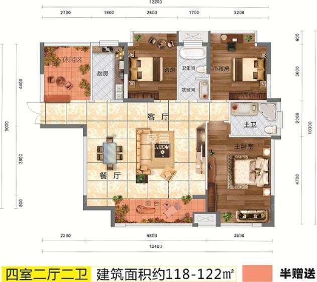 滨江花园  3室2厅2卫   88.80万户型图