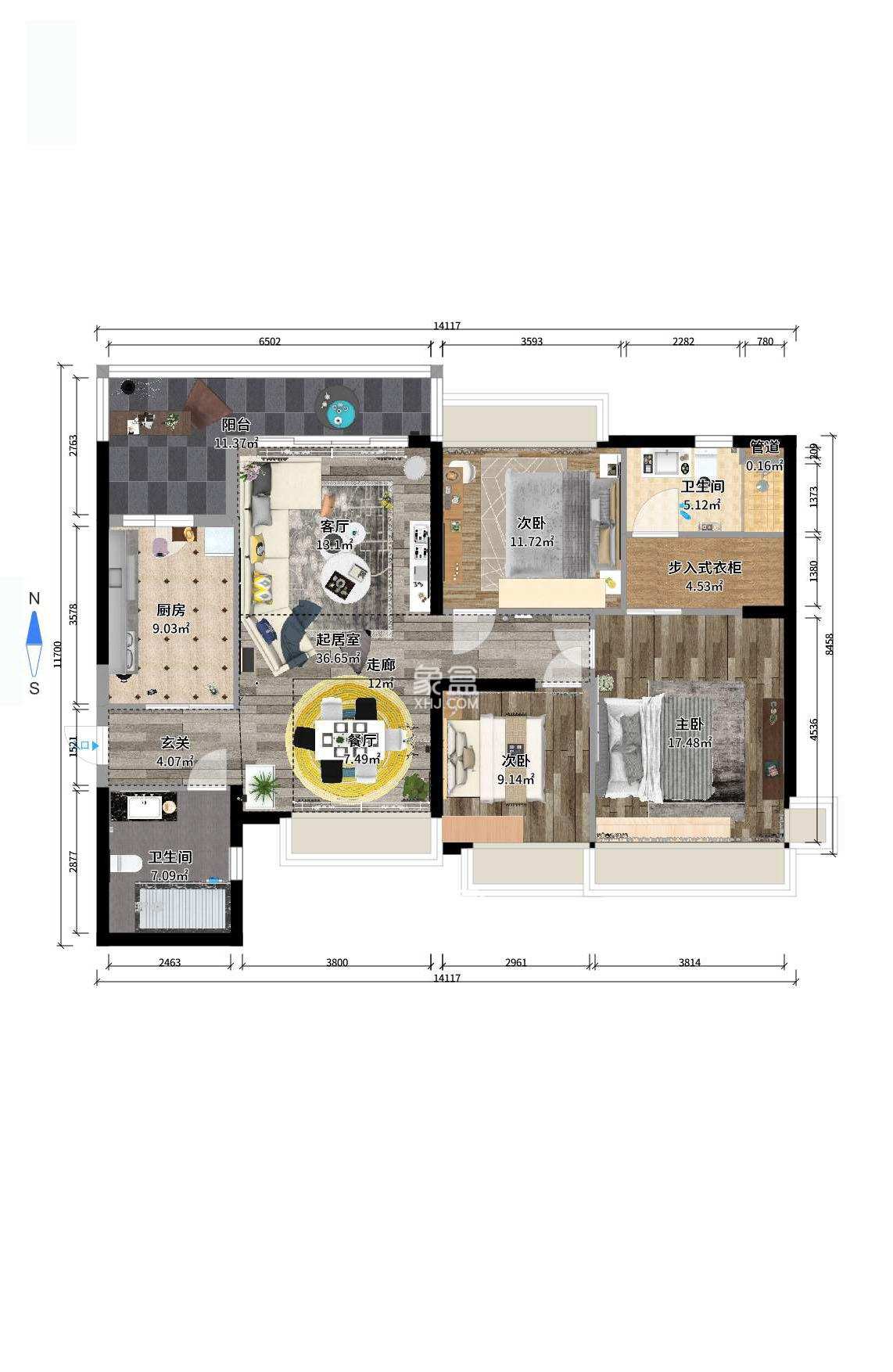 恒大绿洲 3室2厅2卫 3000.0元/月 恒大绿洲 3室2厅2卫 3000.0元/月户型图