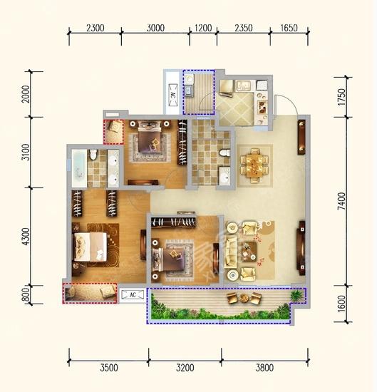 保利锦江里  3室2厅2卫   4500.00元/月室内图1