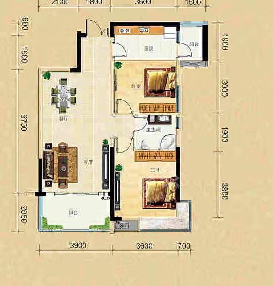 华西小区  2室2厅1卫   1500.00元/月户型图