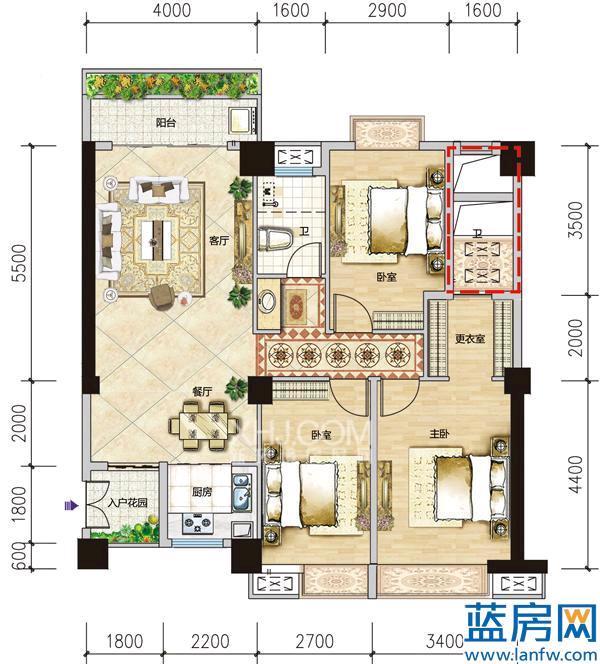 金阳世纪城龙宇苑  3室2厅2卫   120.00万室内图1