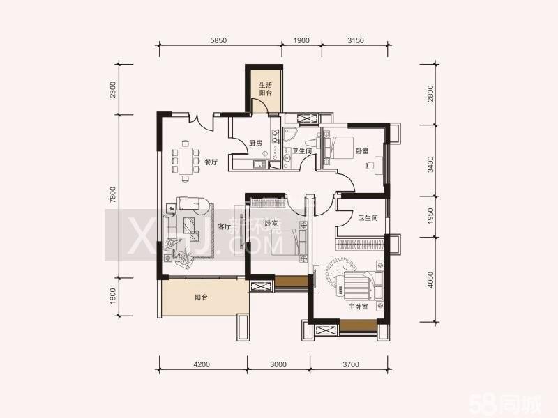 天悦府  2室1厅1卫   3600.00元/月室内图1