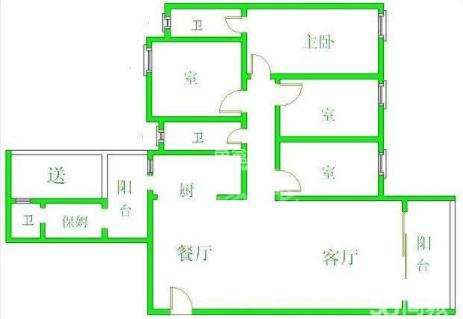 南湖锦苑  3室1厅2卫   2200.00元/月户型图