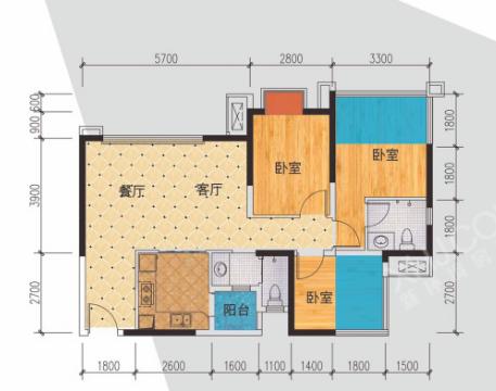 天府鹤林-西区（一期）  3室1厅1卫   1700.00元/月室内图1