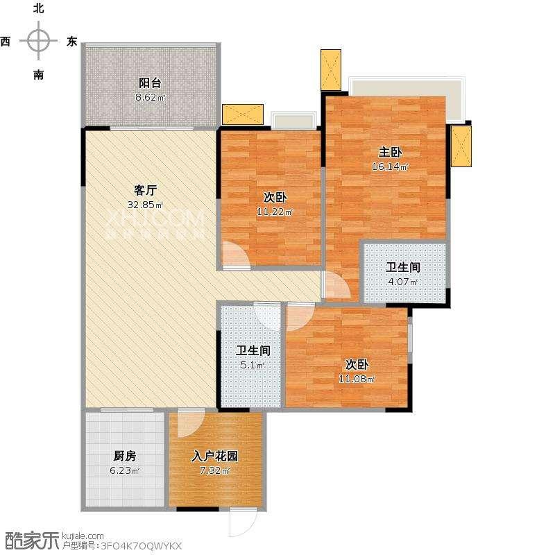 南湖世纪  3室2厅1卫   1800.00元/月室内图1