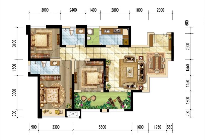 世龙广场  3室1厅1卫   3800.00元/月室内图1