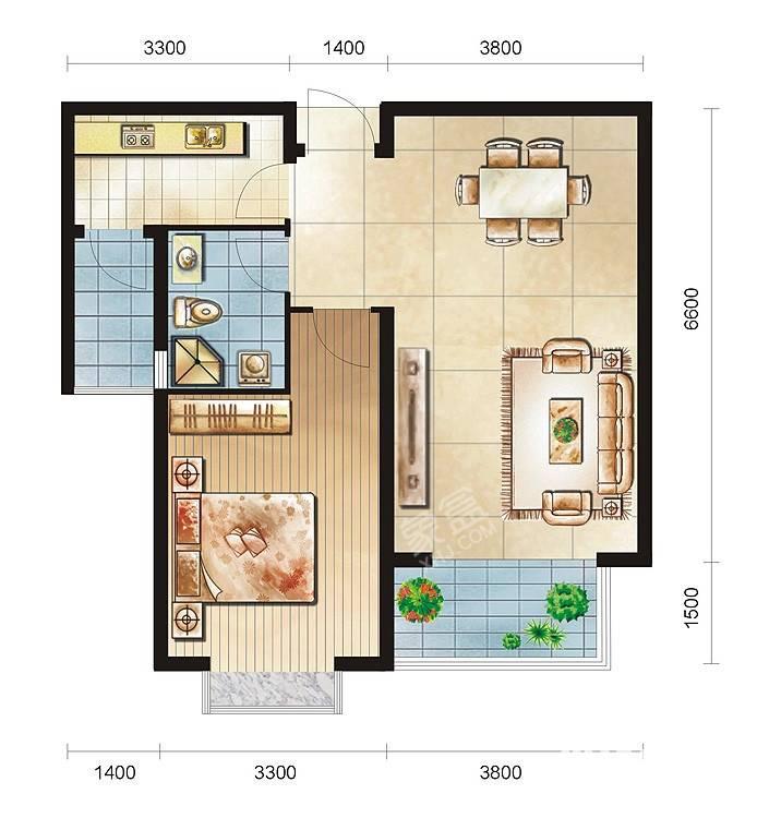 人民路建材房地产家属区  2室2厅1卫   500.00元/月户型图