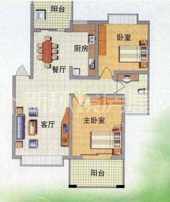 中建桂苑  2室2厅1卫   1800.00元/月户型图