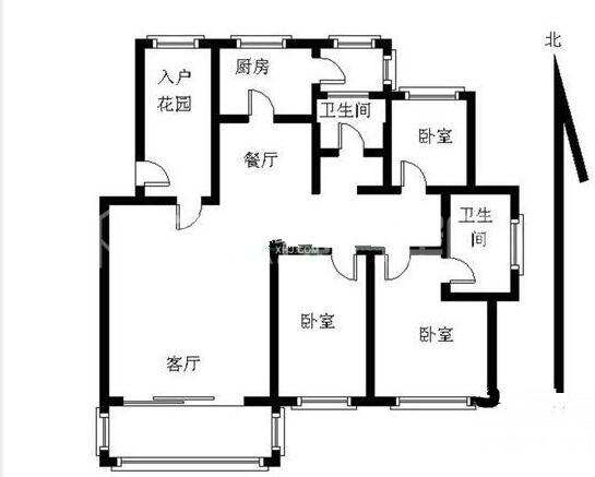 湘江世纪城瑞江苑  3室2厅1卫   2200.00元/月户型图
