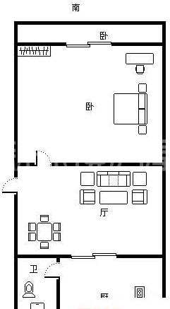 赤岗小区（一二三片） 1室1厅1厨1卫 1200.00元/月户型图