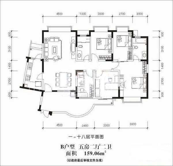 金凤滩家园  3室2厅2卫   2800.00元/月户型图
