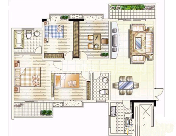 HC新城（建工集团单位房） 3室2厅1厨2卫 3200.00元/月室内图1